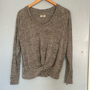 Ugg Twist Knotted Front Long Sleeve Comfy Cozy Merle Heathered Shirt